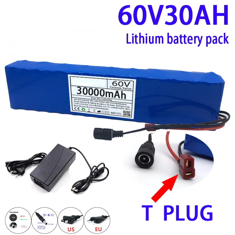 

Новый электрический велосипед 60V 30Ah 30000mAH Scooter 16S2P E-Bike 18650 комплект литий-ионный батарей с зарядным устройством BMS + 67,2 V