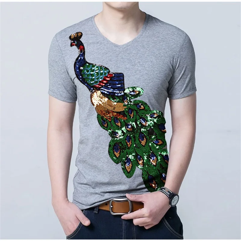 

Summer 2022 Elegant Men's Peacock Sequined Sequined fashion Top T-shirt Men's
