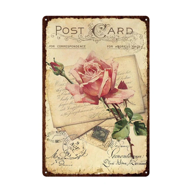 

Pastoral Style Flower Plaque Metal Tin Sign Lavender Rose Retro Plates Poster for Living Room Home Garden Wall Decor 20x30cm 1