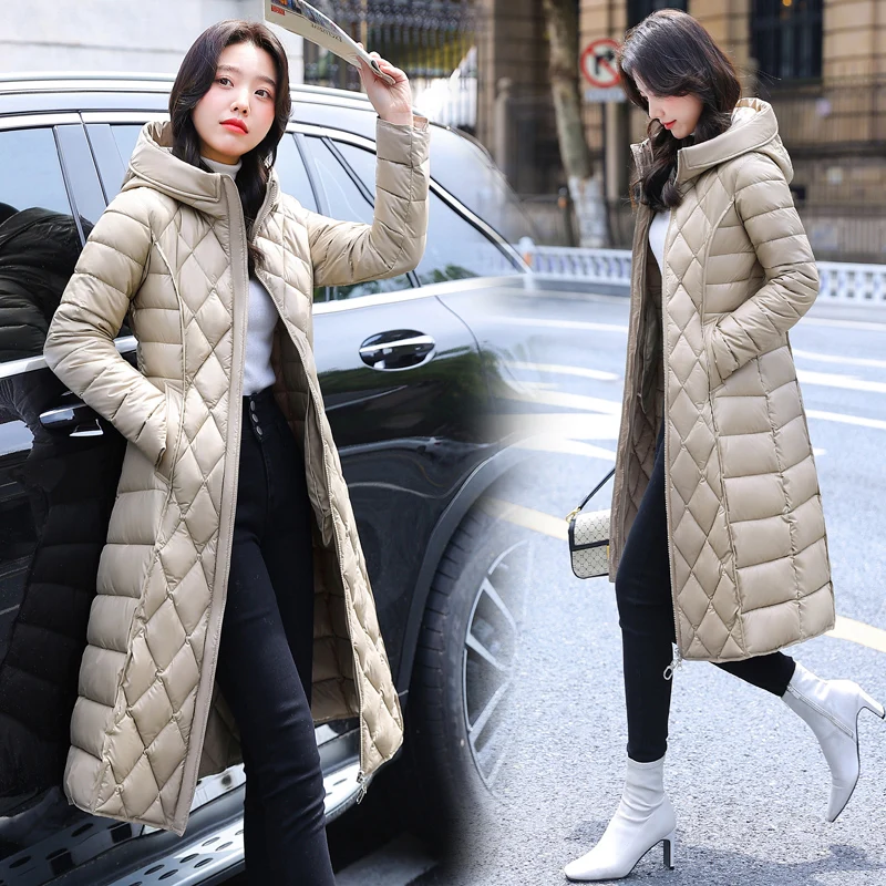 Winter Woman Parkas with Belt 2022 Fashion Solid Color Long Coat Female Casual Thick Warm Cotton Padded Jacket Hooded
