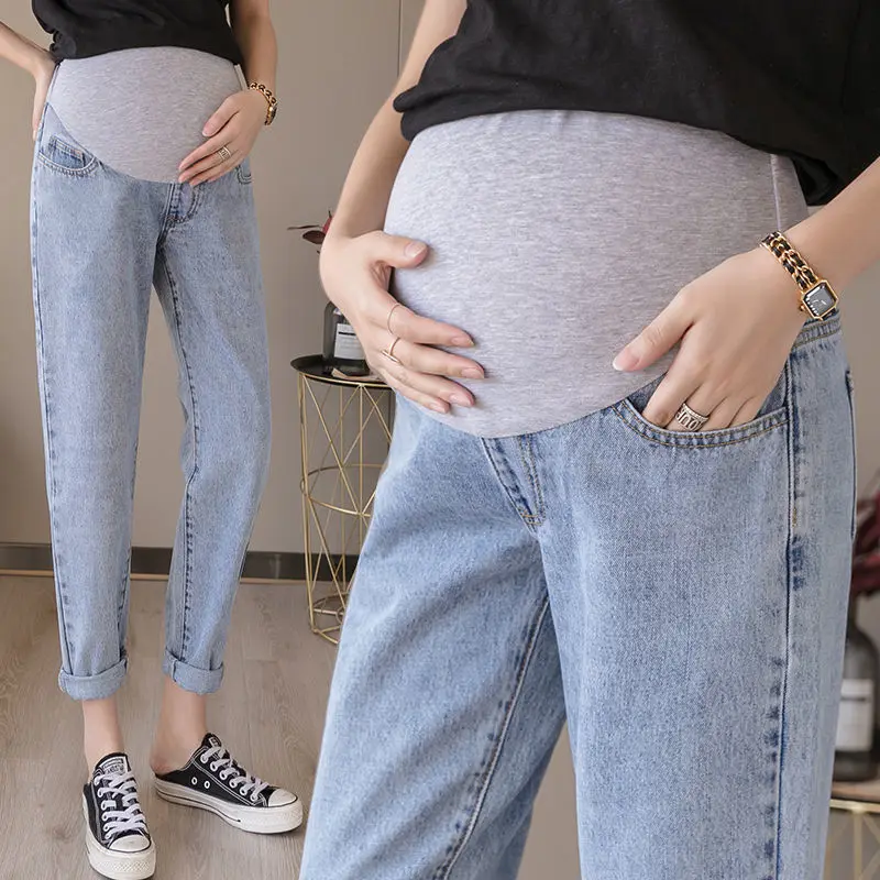 Новые женские вьющиеся брюки, прямые джинсы для беременных, весенне-летние повседневные свободные брюки, Одежда для беременных