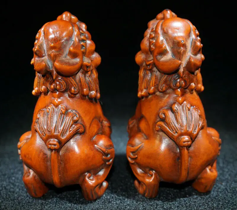 ML007- Потрясающая фигурка самшита ручной работы 7 5 x резная фигурка: пара льва Foo Dog