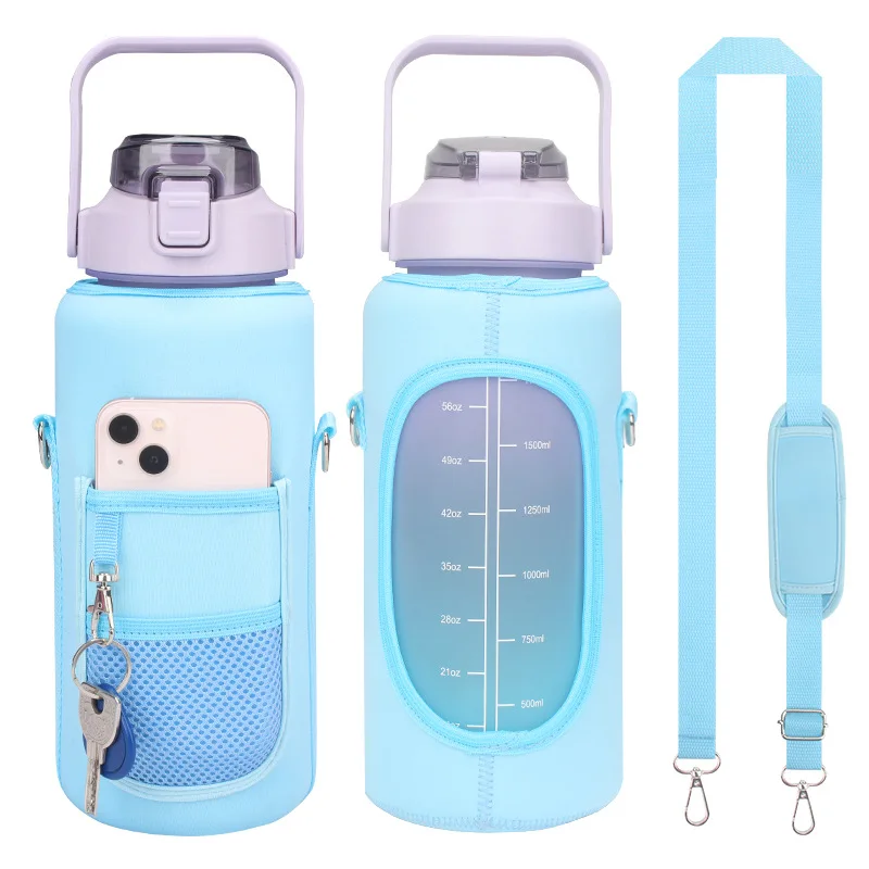 

Sports Gym Drinking Straw Tumbler With Non-slip Cup Case BPA Free 2L Water Bottle For Girls Portable Large Capacity Fitness Jugs