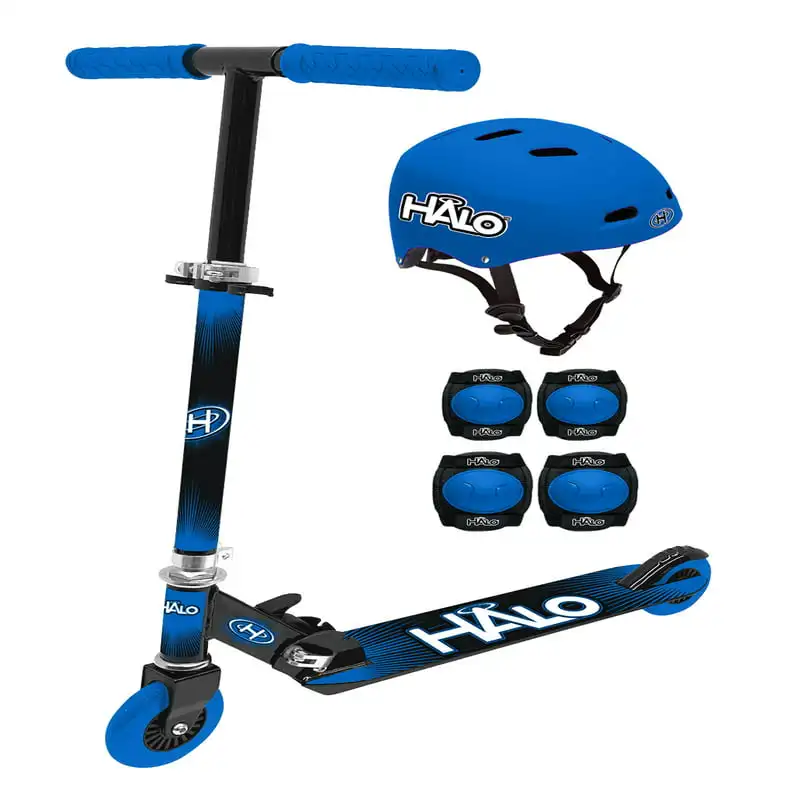 

Rise Above 6 piece Scooter Combo - Blue - Including 1 Premium Inline Scooter, 1 Size Adjustable Multi-Sport Helmet, 2 Elbow Pads