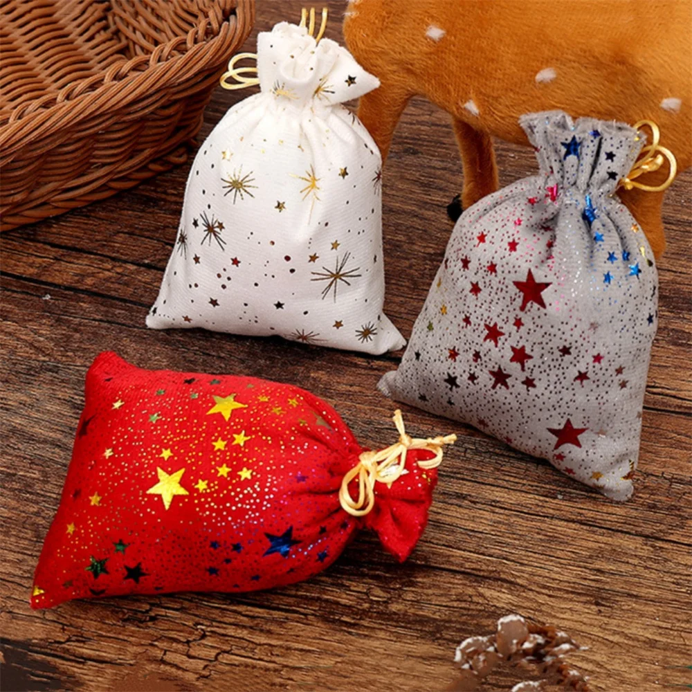 Velvet Gold Drawstring Bags with Star Snowflakes Christmas Gift Bag Wedding Candy Pouch Jewelry Portable Package Organizer