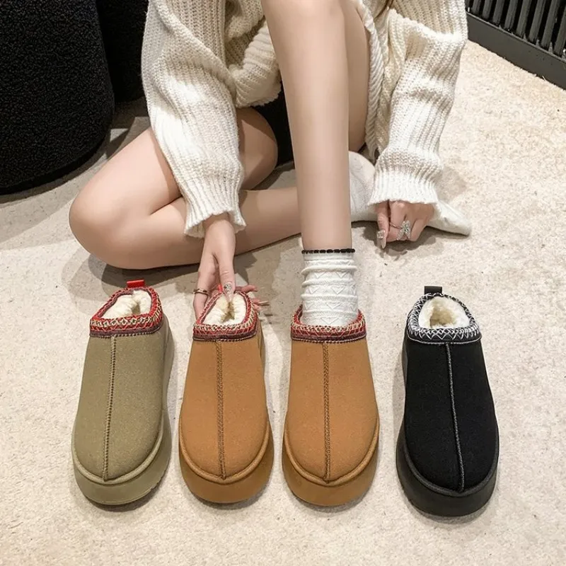

Foreign trade snow boots for women in 2023 winter new plush insulation thick soles without heels, Baotou fur half slippers, cott