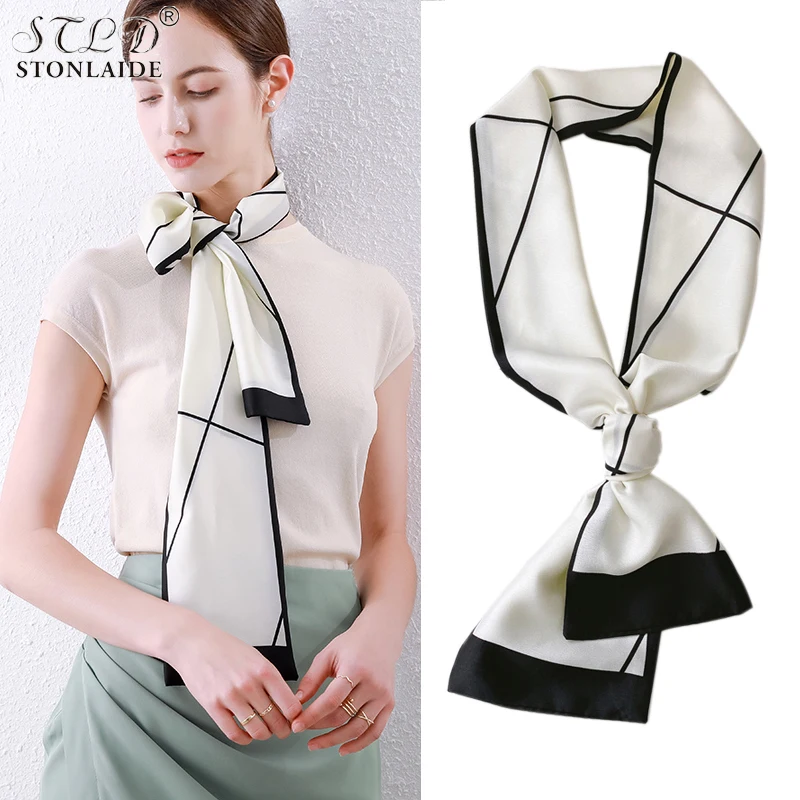 

2022 Thin Narrow Long Small Silk Satin Scarf Women Fashion Printed Korean Versatile Decoration Suit Streamer Scarf Wrapped Belt