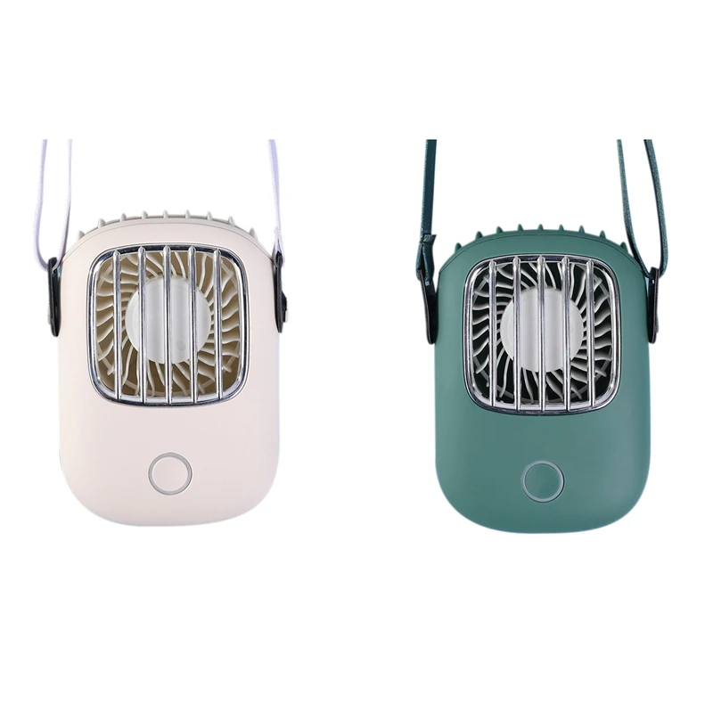 

2Set Hanging Neck Fan Hands Free Personal Fan Rechargeable Wearable USB Fans With An Adjustable Lanyard White & Green