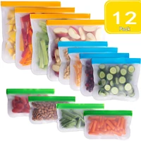 12pcs reusable food storage bags flat freezer bags gallon leakproof sandwich grade snack bags lunch bag for meat fruit veggies