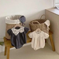 2022 summer new baby girl short sleeve bodysuit cotton infant girl lace collar jumpsuit cute princess clothes