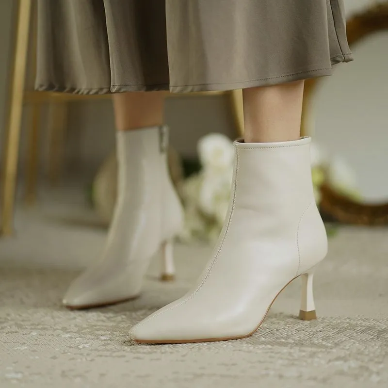 

Winter Boots Women 2022 Fashion New Motorcycle Booties Women's Pointed High Heels Plush Cotton Boots Autumn Pumps Botas De Mujer