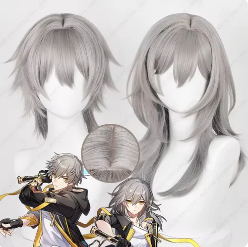Парик для косплея Star Rail Trailblazer 36 см/52 см в длину серый цвет термостойкие