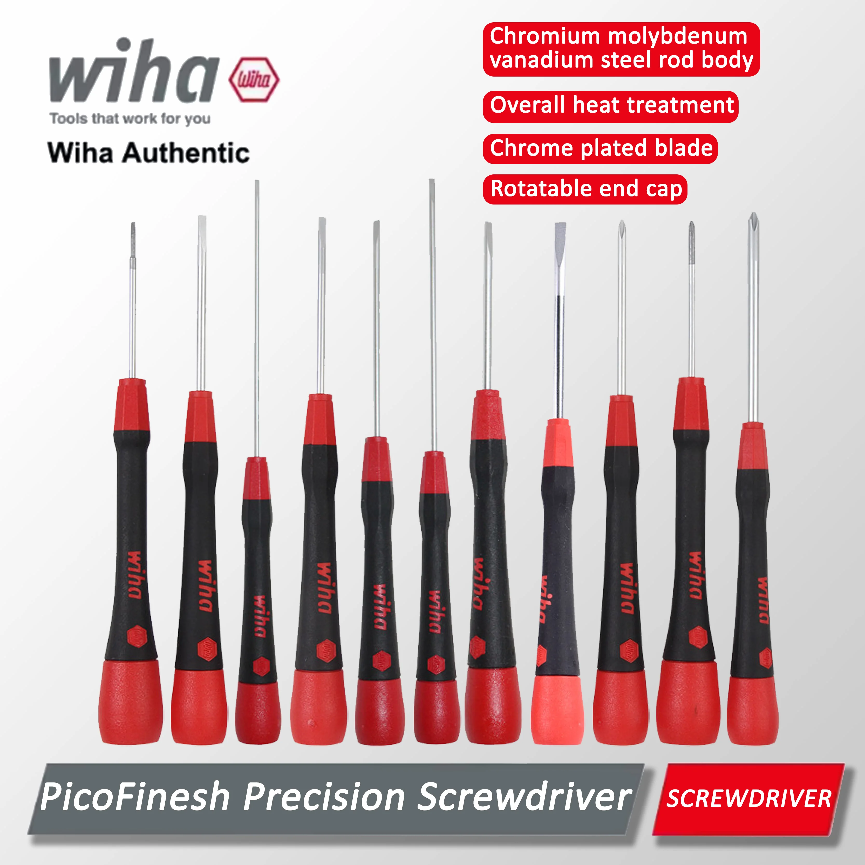 Фото Прецизионная плоская отвертка Wiha PicoFinesh, отвертка Phillips, инструмент для ремонта электроники, профессиональный ручной инструмент. №1