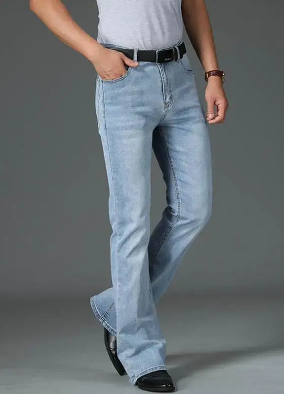 Мужские джинсы с высокой талией эластичные свободные расклешенные джинсовые