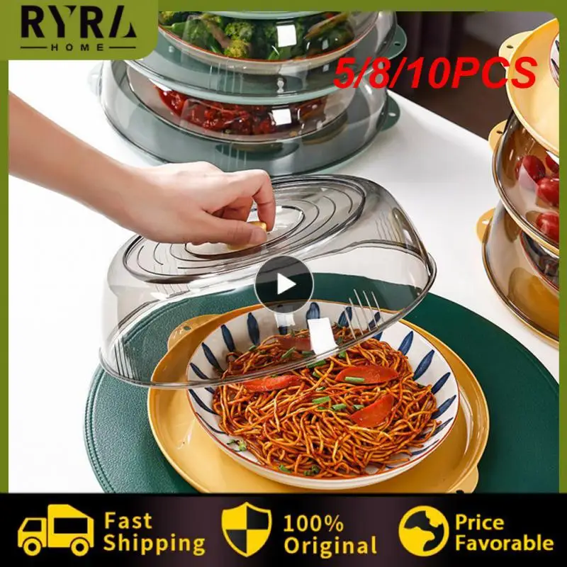 

5/8/10PCS Heat Preservation Cover Transparent Food Hot Plate Household Dustproof Vegetable Cover Kitchen Storage Portable