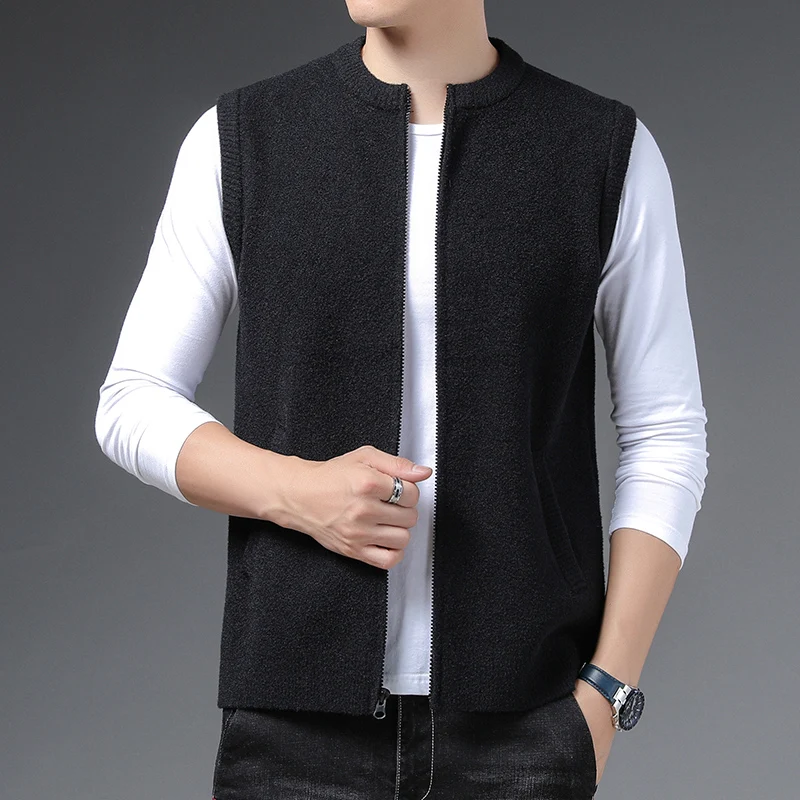 

Men's cardigan fleece vest spring and autumn Korean version of the trend to wear knitted vest round neck sweater vest waistcoat