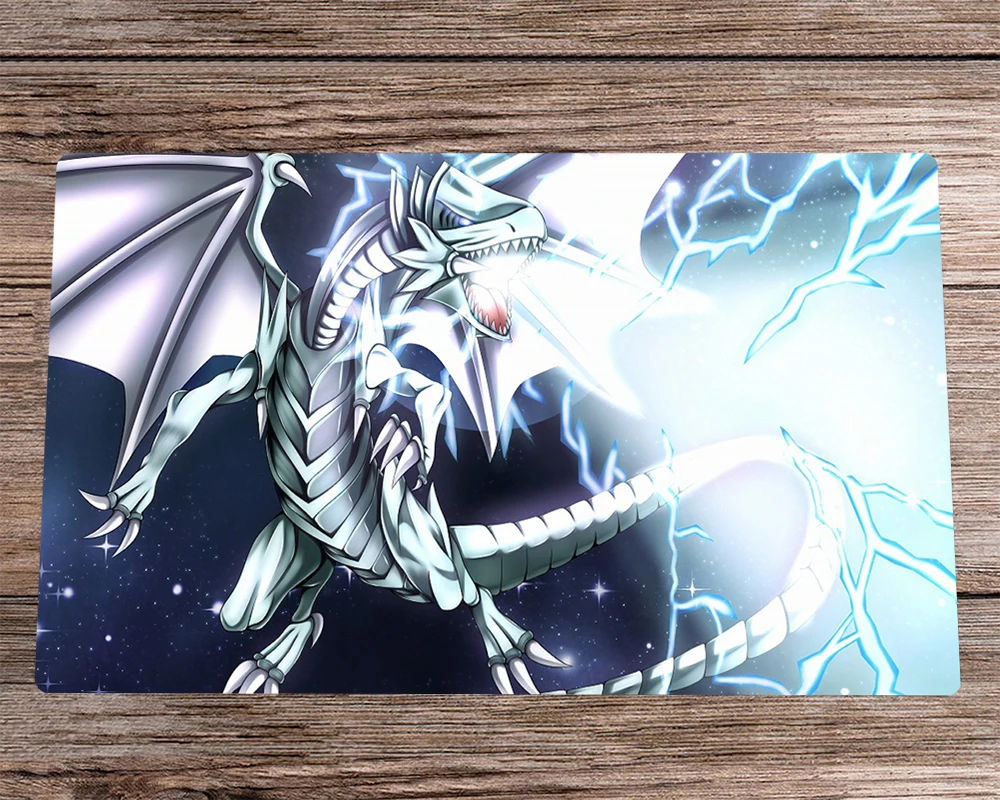

YuGiOh Playmat Blue-Eyes White Dragon CCG TCG Playmat Trading Card Game Mat & Free Bag Anti-slip Desk Pad Mat Mousepad 60x35cm
