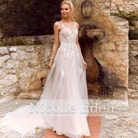 nicolle eden wedding dress 2022 custom made v neck elegant backless floor length lace appliques robe de soir%c3%a9e vestido