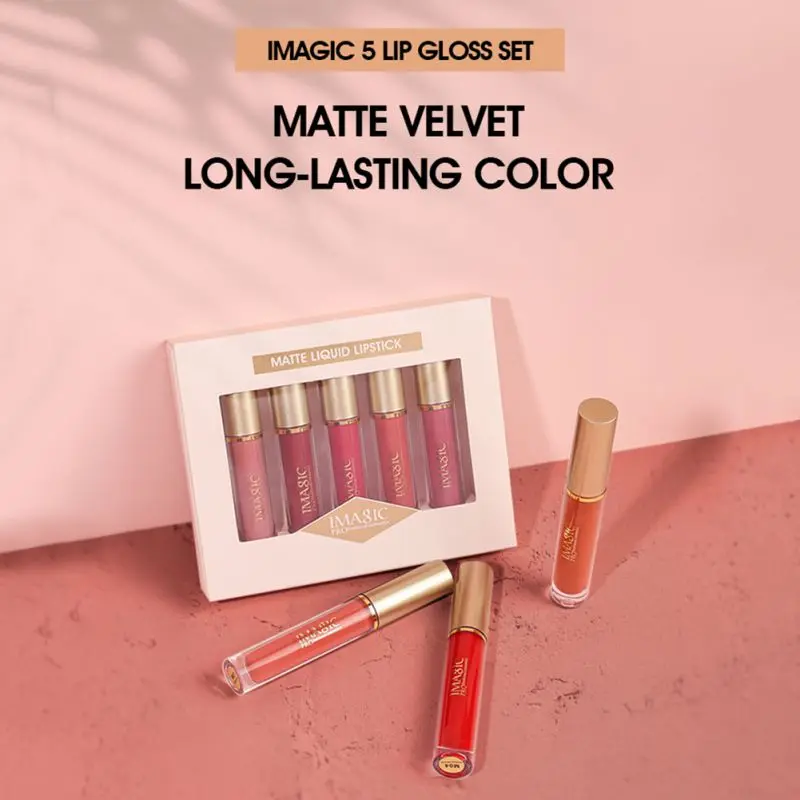 

5 Colors Velvet Matte Liquid Lipstick Lip Gloss Set Waterproof Long-lasting Glaze Makeup Maquiagem No Fade Smooth Non-Stick Cup
