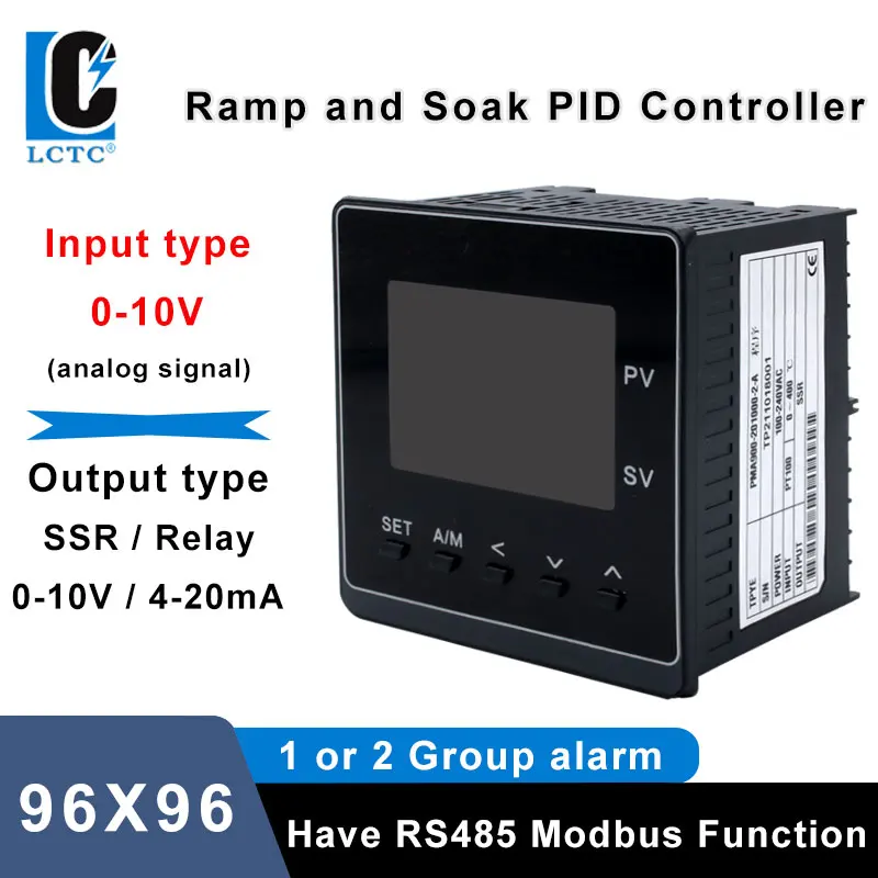 0-10V Input 96x96mm 50 Segments Programmable Ramp Soak LCD Intelligent Pid Temperature Controller SSR/Relay/4-20mA Output