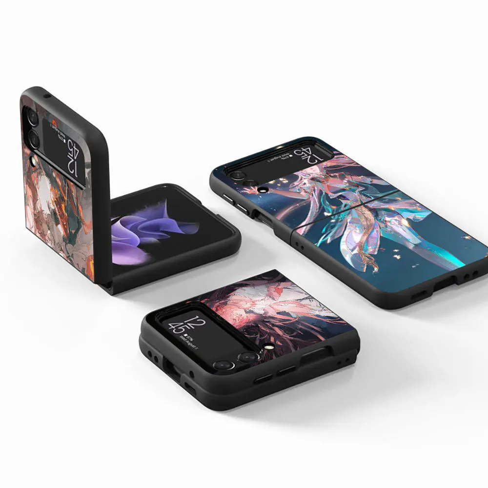 Фото Wuthering волны TaoQi чехол для Samsung Galaxy Z Flip 4 3 5G жесткий черный чехол для телефона Capa Flip4 Flip3 PC Cover Zflip3 Zflip4 Shell №2