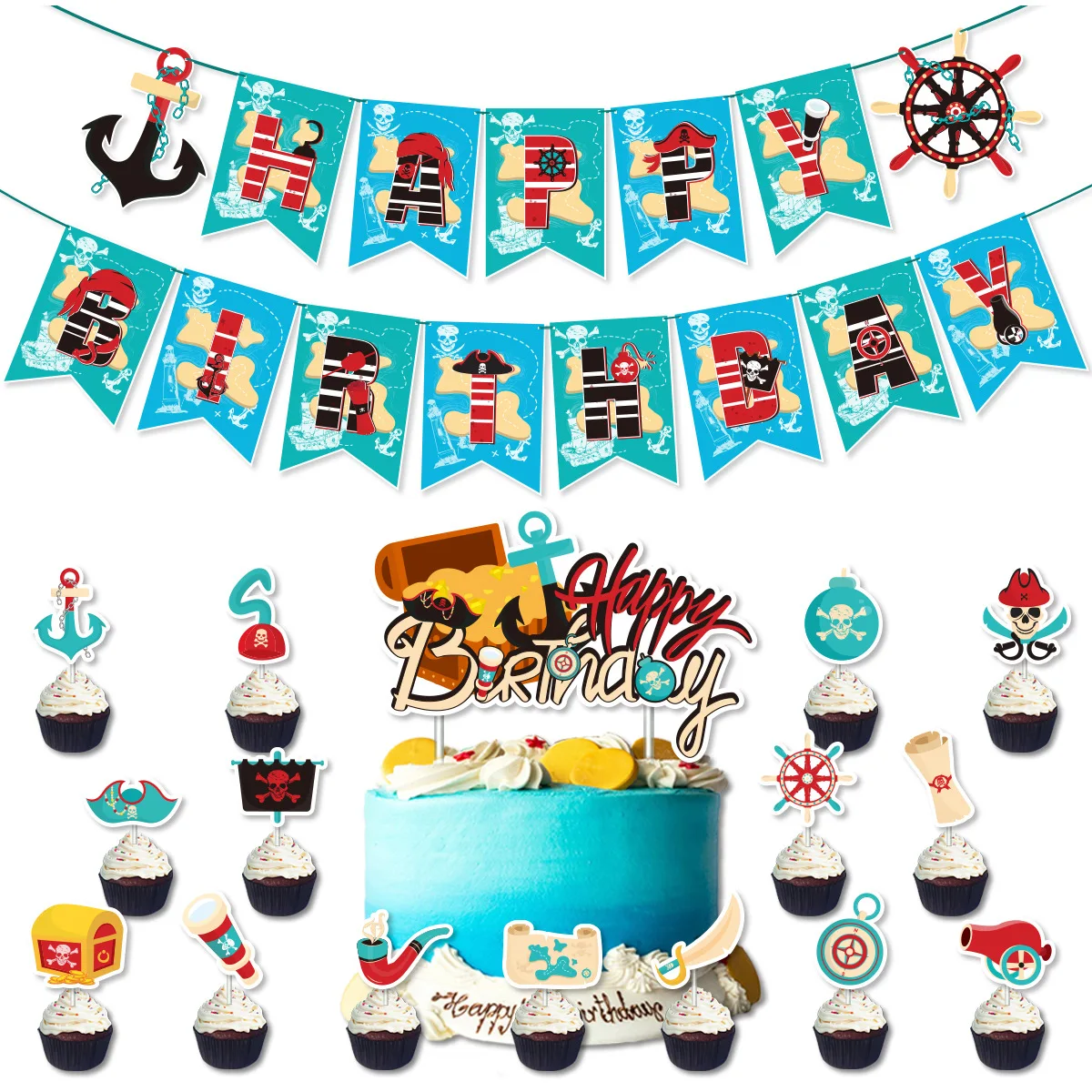 Пиратская тема для мальчиков товары дня рождения воздушные шары баннер топпер