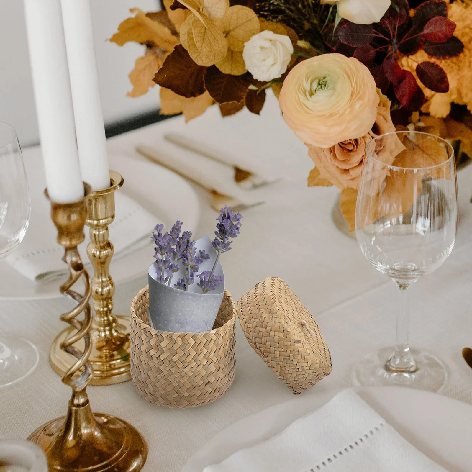 

Flower Basket Small Storage Lid Gift Packing Baskets Woven Wrapping Box Handmade Decorative Seaweed Child Hand-woven