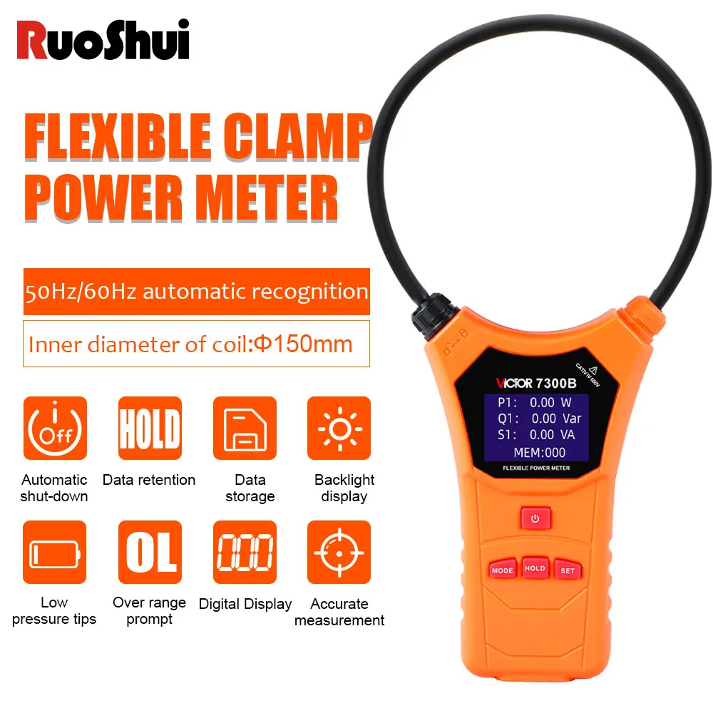 

Victor 7300B Flexible Clamp Power Meter Three-phase AC Voltage Leakage Current Frequency Electrical Energy Rockwell Coil Tester