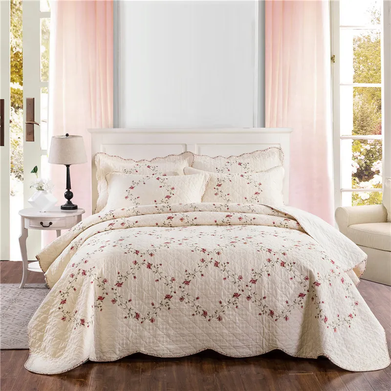 

Embroidered Cotton Bedspread on The Bed Quilted Bed Cover Queen Air Conditioning Summer Quilt Set Double Coverlet 2 Pillowcases