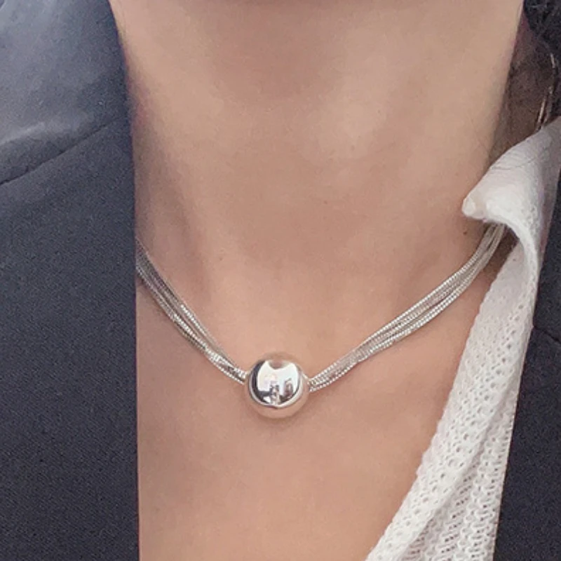 

Draweye Balls Jewelry for Women Multilayers Korean Fashion Vintage Simple Pendant Necklaces Silver Color Elegant Chokers