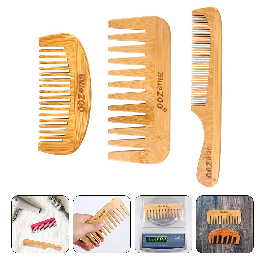 

3 Pcs Bamboo Beard Combs Useful Hairstyling Combs Portable Hair Brush Home Coms