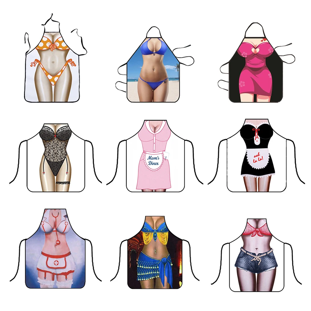 

Muscle Man Funny Kitchen Apron Sexy Women Cooking Pinafore Cooking Baking Party Cleaning Cute Aprons