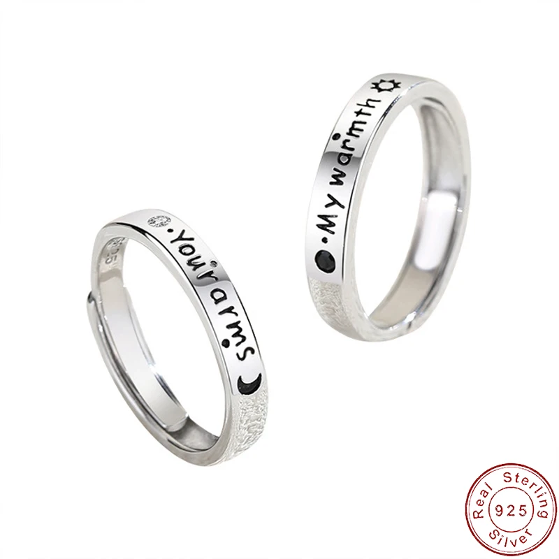 

Authentic European New S925 Sterling Silver Letter Couple Finger Ring Adjustable My Warmth For Women Birthday Gift