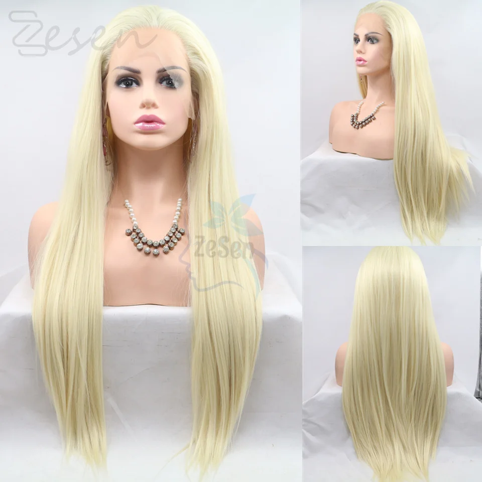 

Zesen 13X4 Long Straight Synthetic T Lace Front Wigs Blonde Heat Resistant Wigs With Natural Part Wig for Black Women
