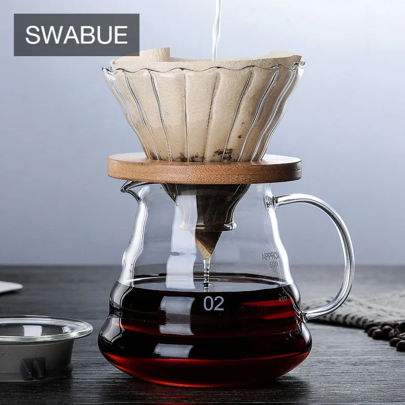 

Swabue Glass Coffee Maker Machine Set Pot Fliter Pour Over Jug Eco-Friendly V60 Dipper Percolators Kettle with Handle Brewing