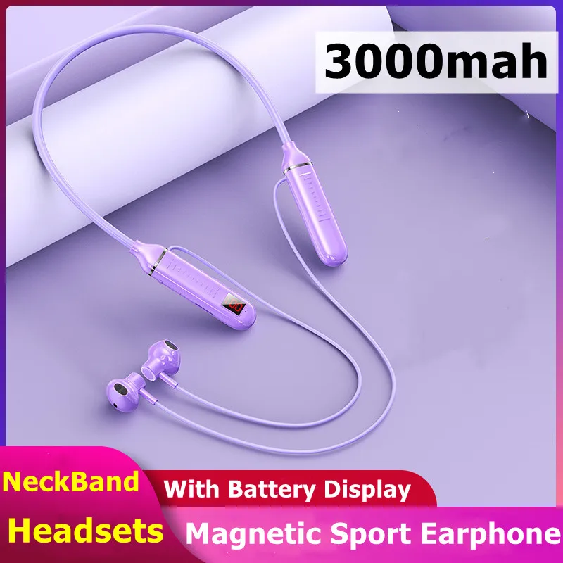 

With LED Display Bluetooth 5.0 Earphones Waterproof Wireless HIFI Sound Magnetic Neckband Headset Sports Headphones TF Card
