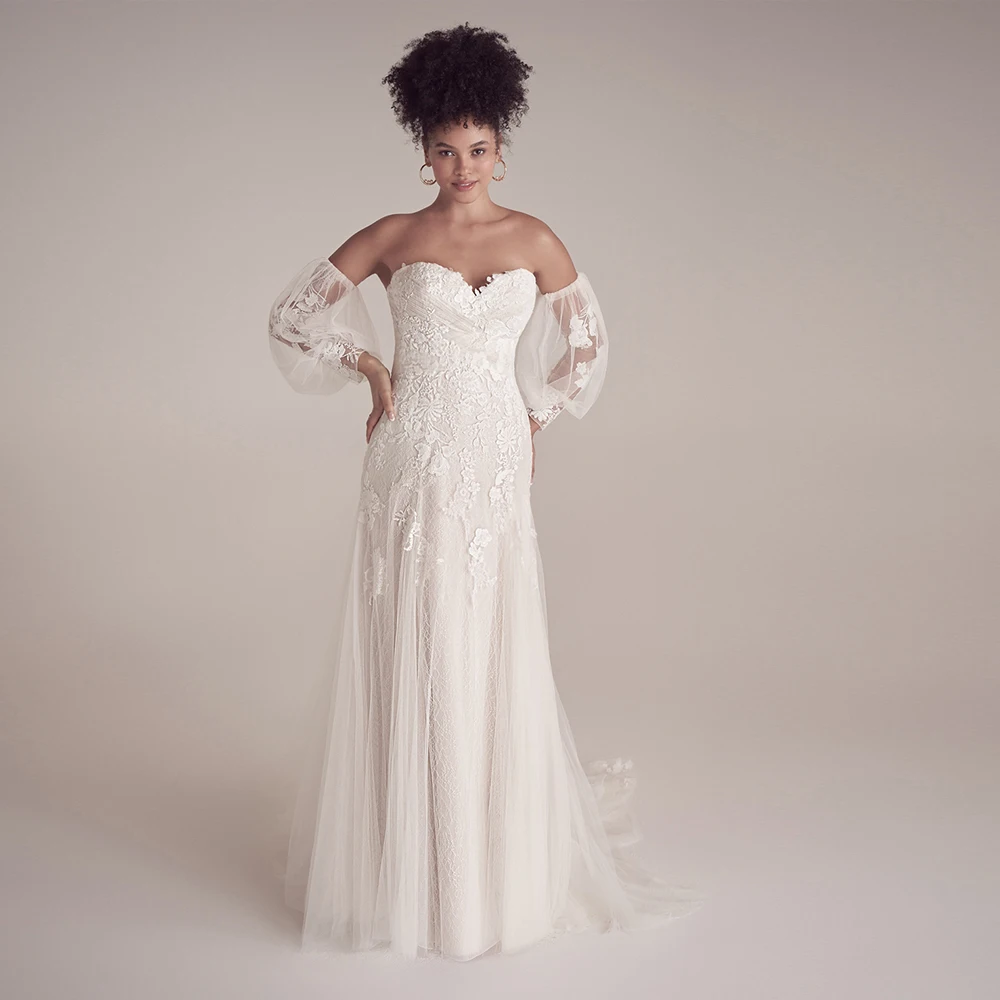 

Lover Kiss Off Shoulder Beach Boho Wedding Dresses Detachable Sleeves Bridal Party Gown Bride Princess robe de mariée bohème