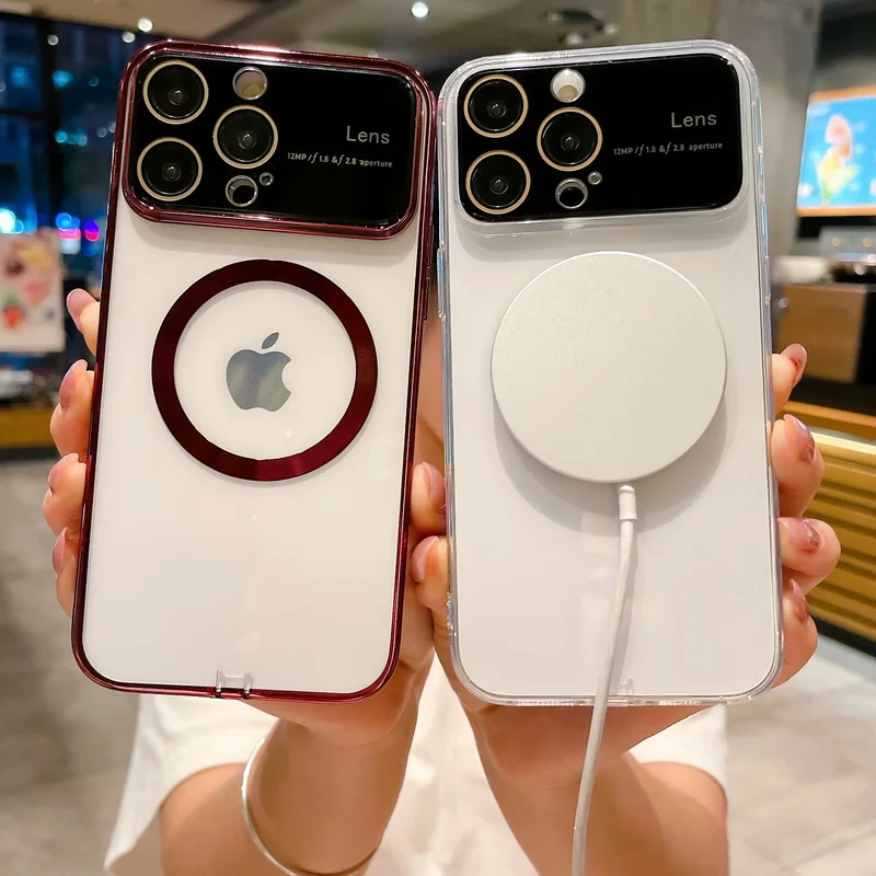 

For Magsafe Magnetic Wireless Charging Case For iPhone 14 Plus 13 12 11 Pro Max Plating Camera Lens Glass Full Protection Cover