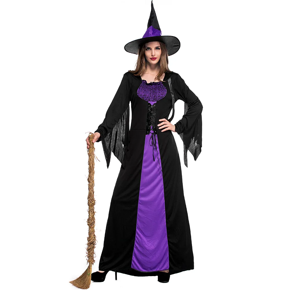 

Adult Evil Witch Costume Halloween Party Witch Vampire Role Playing Dress Adult Scary Purple Performance Costume