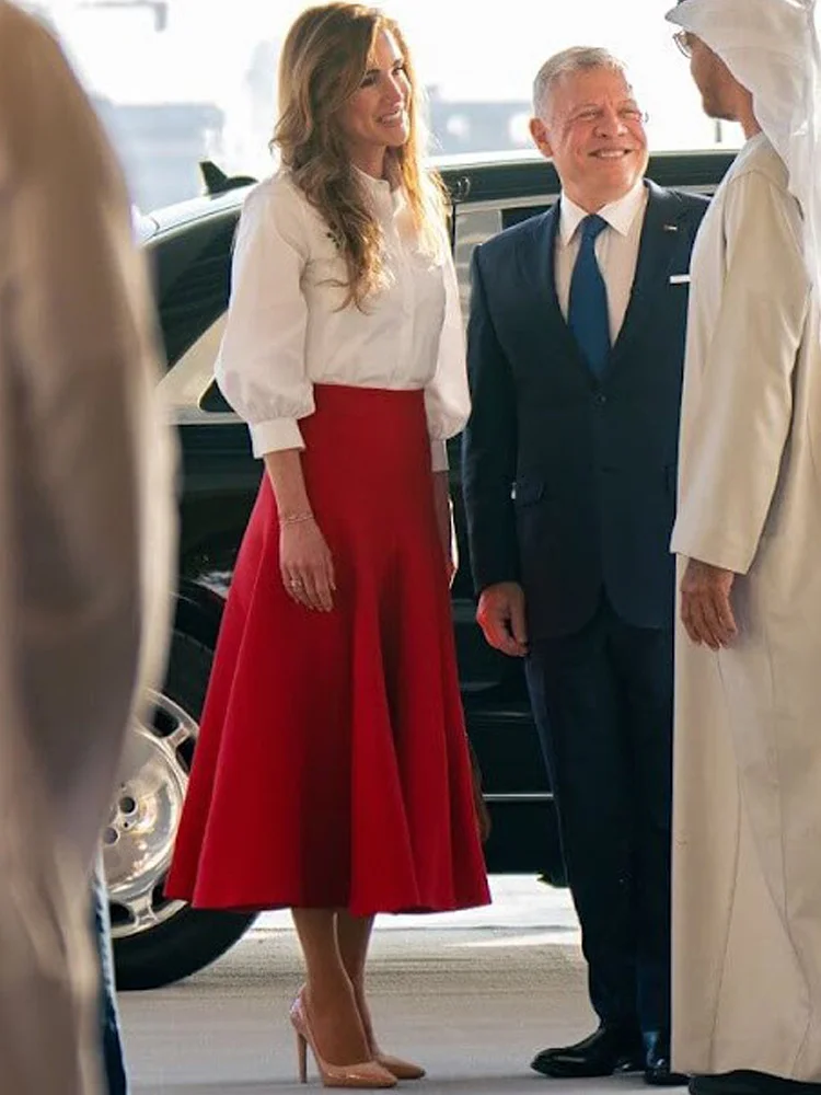 

Princess Fashion New Spring Summer Women's Sets Embroidered Shirt Tops Red Skirt Elegant Casual Party Office High Quality Suit