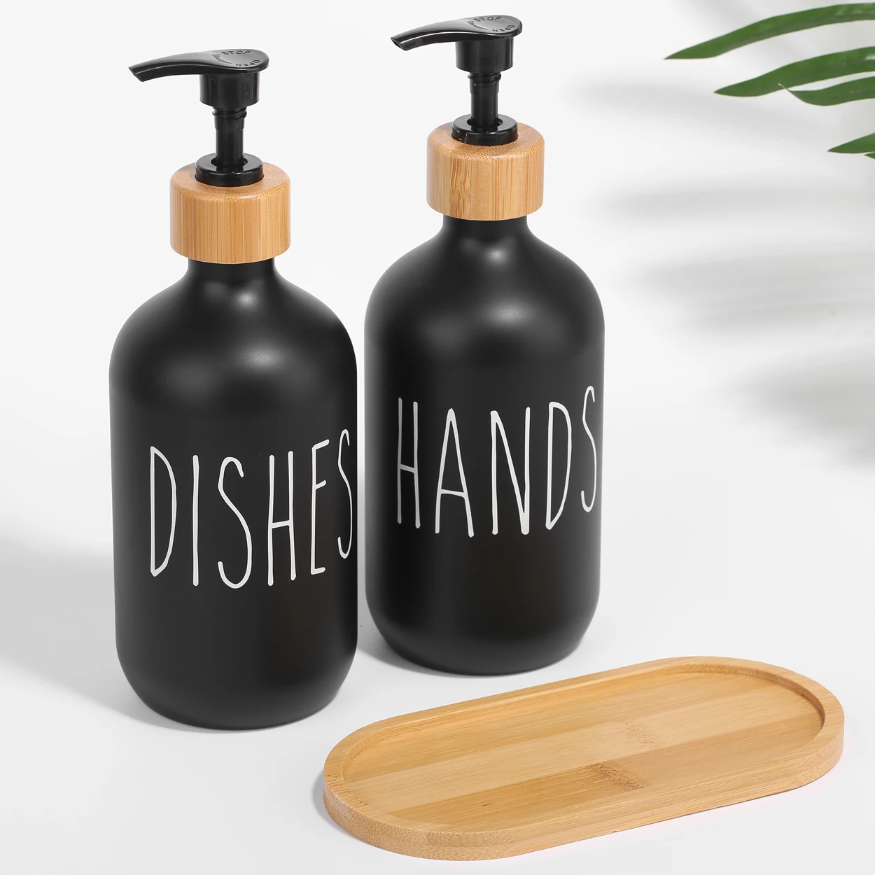 1set Black Dish Soap Dispenser Bamboo Kitchen Hands Dishes Detergent Storage Bottle Refillable Printing Container - купить по