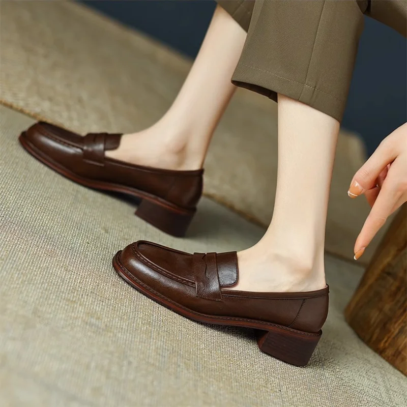 Женские туфли на мягкой подошве винтажные из кожи в британском стиле высоком