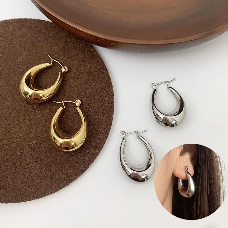 

1 Pair Personality Metal Water Drop Circle Earrings Simple Atmospheric Niche Design Advanced Sense Oval Ear Rings