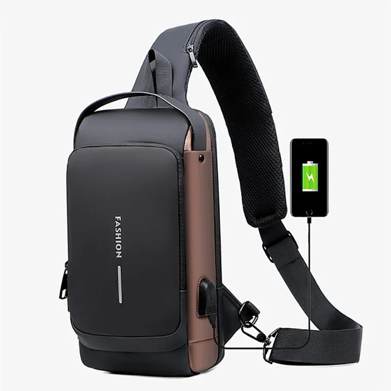 

Водонепроницаемая мужская сумка, повседневный нагрудной саквояж с USB-разъемом, многофункциональная дорожная сумка-слинг через плечо с защитой от кражи
