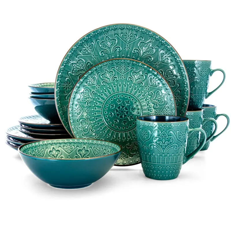

Sea Foam Mozaic 16 Piece Luxurious Stoneware Dinnerware with Complete Setting for 4