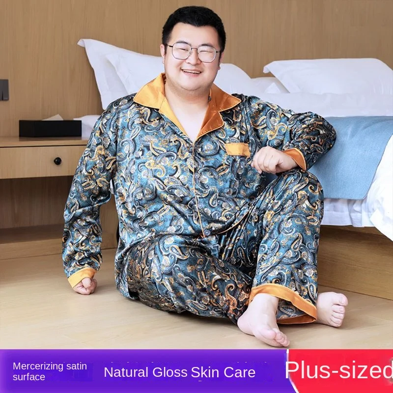 2023 Thin type of ice age season long sleeve pajamas to heavy male yards silk fertilizer increased leisurewear suit 300 catties