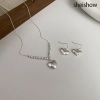 sheishow shiny heart shape metal pendant clavicle chain ol style necalace sets for women simple design trendy jewelry girl gifts