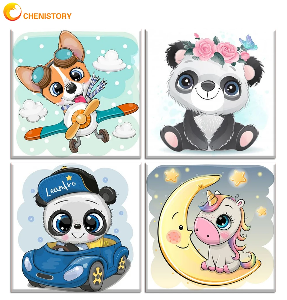 CHENISTORY 20x20cm Numbers Painting Frame Cute Panda Animals Modern Kids Paint With Numbers Children Gift For Home Decor Art