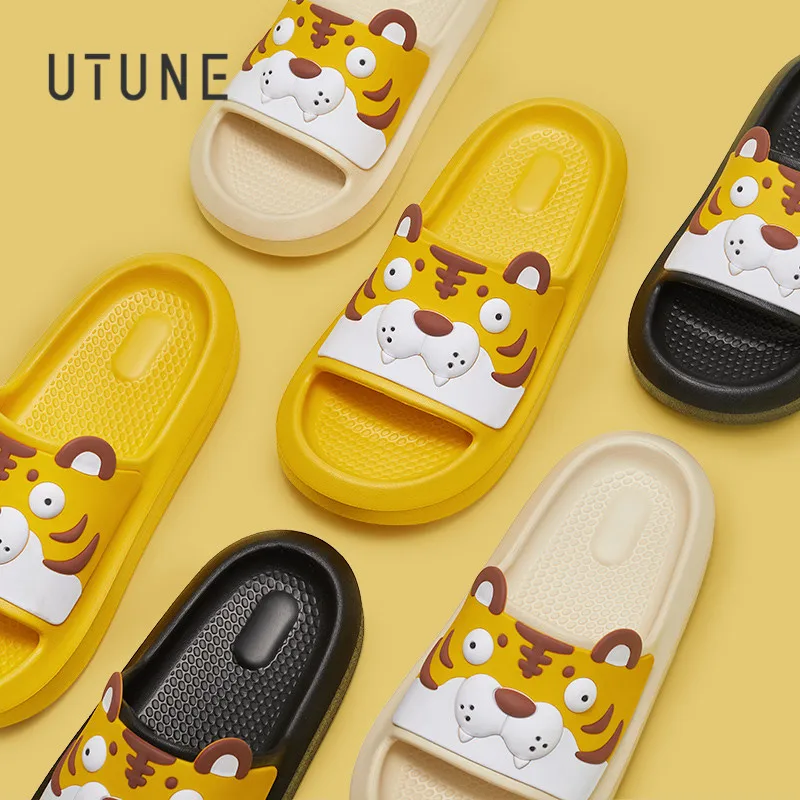 

UTUNE Cute Tiger Parent-children Sandal Slippers Home Soft EVA Summer Slide For Family Chinese Style Garden Shoes Kid Beach Clog