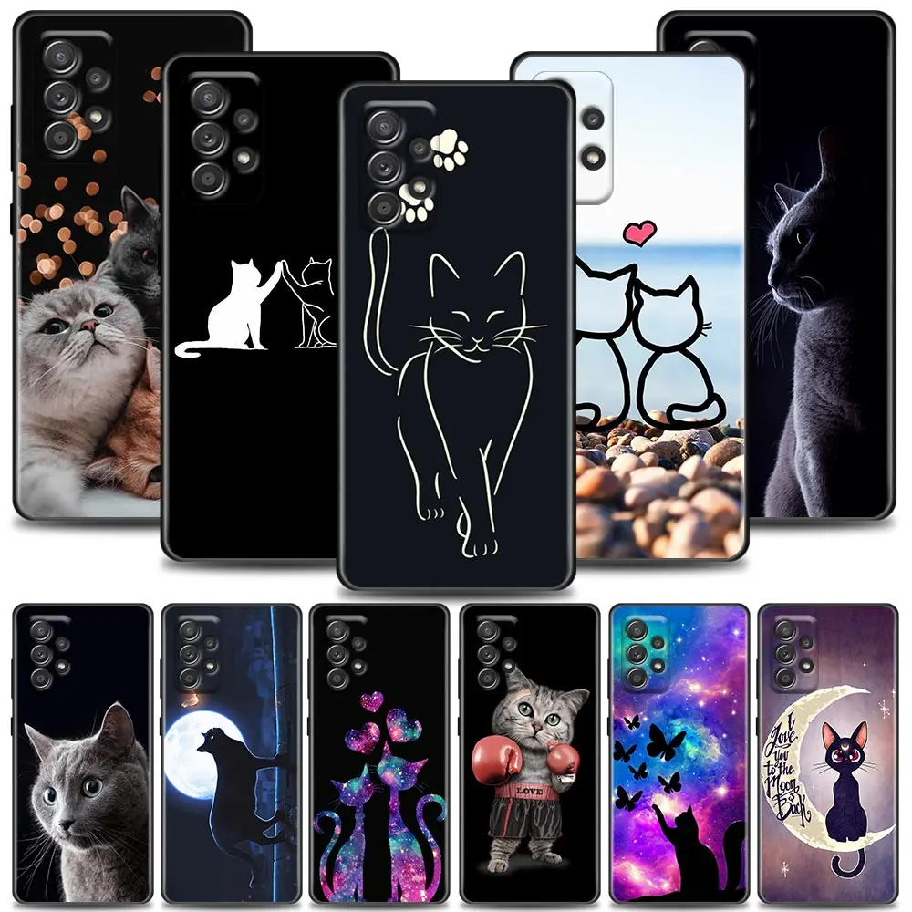 

Funda Case for Samsung A73 A53 A33 A23 A52 A72 A22 A32 A12 A42 A71 A51 A91 A41 A31 A21S 4G 5G Case Coque Cute Funny Cat Line Art